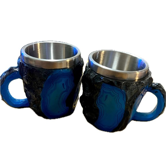 Blue Agate Inspired Stone Mugs with Stainless Steel Inserts (2) - Picture 3 of 6
